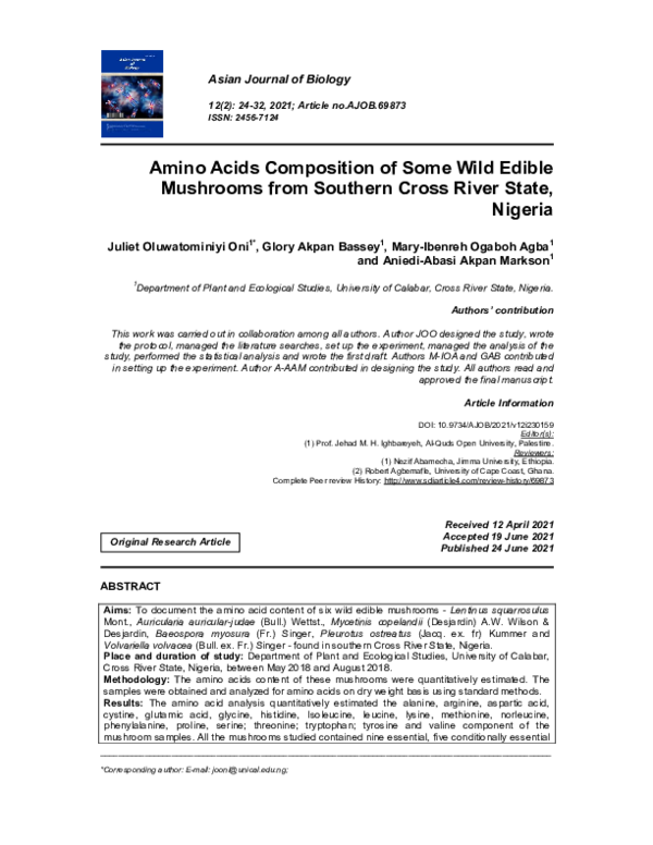 (PDF) Amino Acids Composition of Some Wild Edible Mushrooms from ...