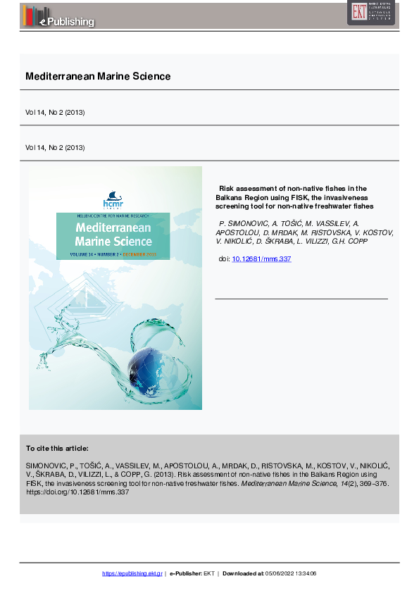 (PDF) Risk assessment of non-native fishes in the Balkans Region using ...