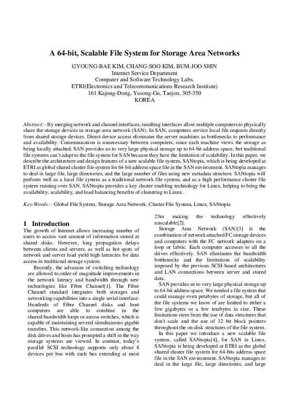 (PDF) A 64bit , Scalable File System for Storage Area Networks