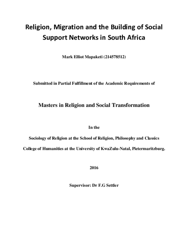 (PDF) Religion, migration and the building of social support networks ...