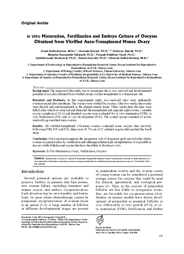 (PDF) In vitro maturation, fertilization and embryo culture of oocytes ...