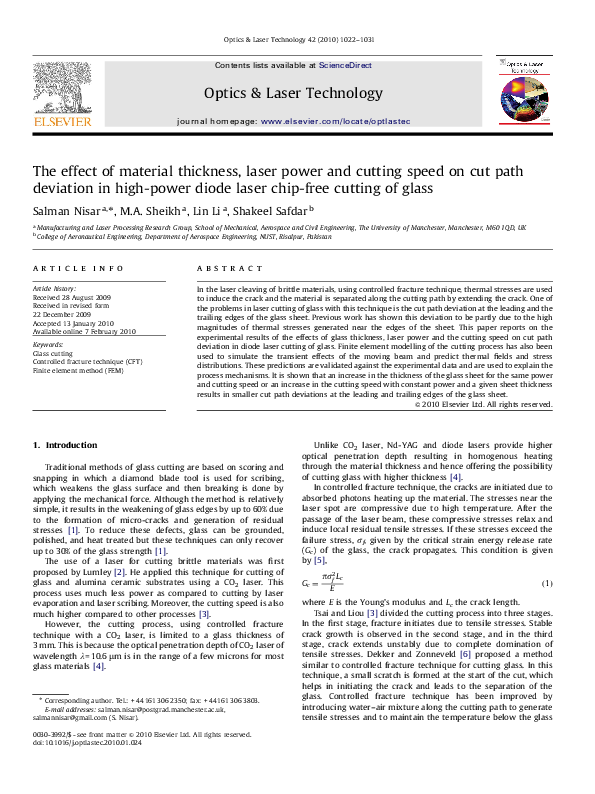 (PDF) The effect of material thickness, laser power and cutting speed ...