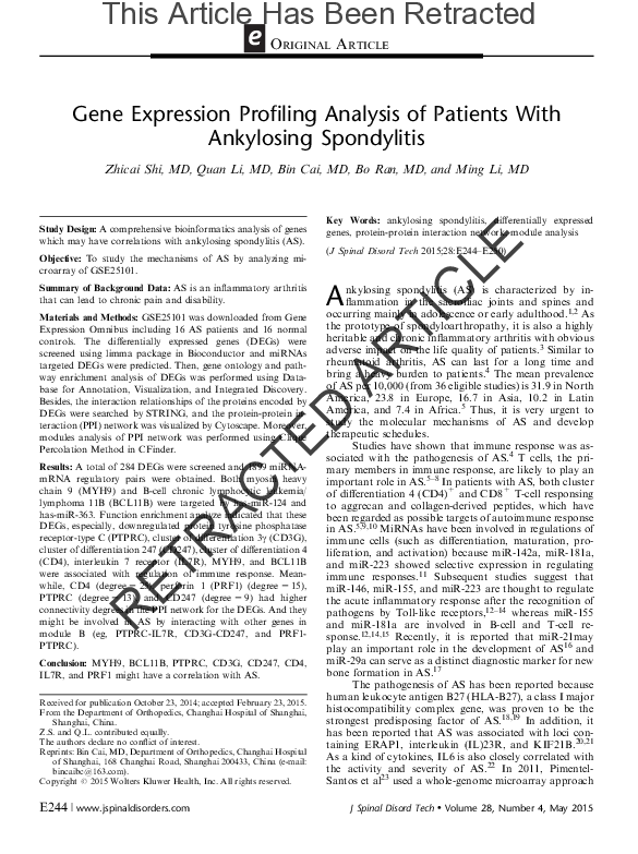 (PDF) Gene Expression Profiling Analysis of Patients with Ankylosing ...