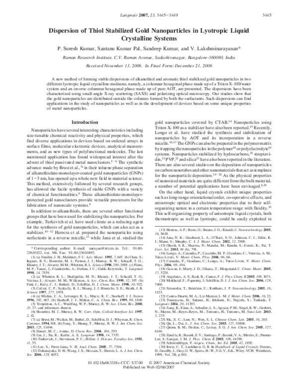 (PDF) Dispersion of Thiol Stabilized Gold Nanoparticles in Lyotropic ...