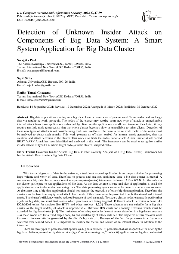 (PDF) Detection of Unknown Insider Attack on Components of Big Data ...