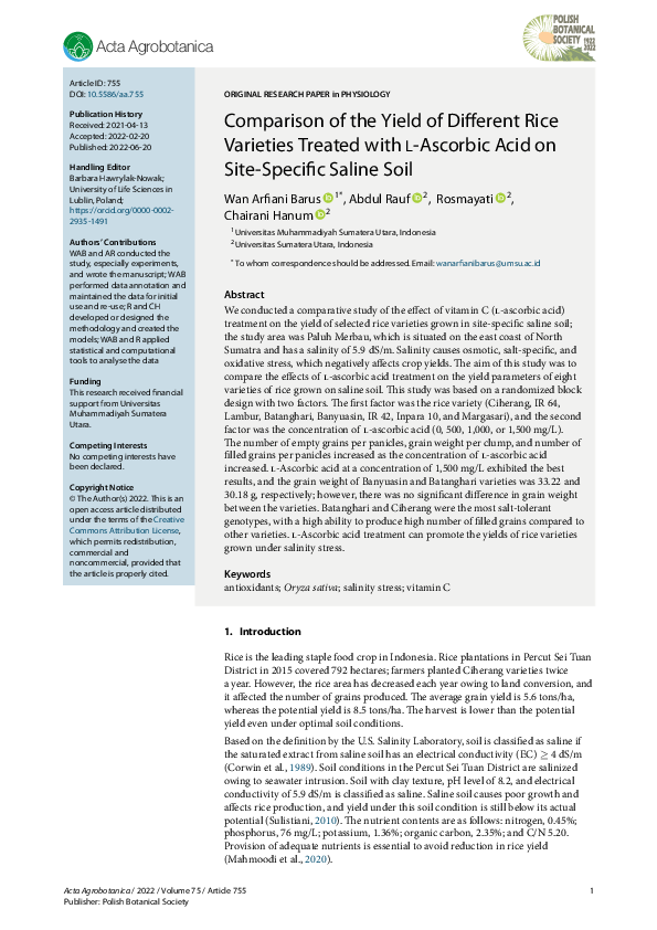 (PDF) Comparison of the Yield of Different Rice Varieties Treated with ...