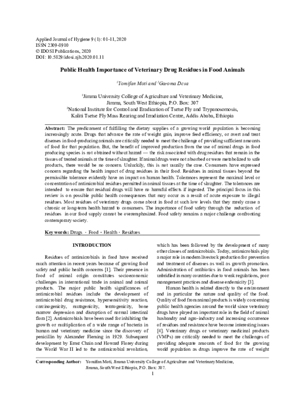 (PDF) Public Health Importance of Veterinary Drug Residues in Food Animals