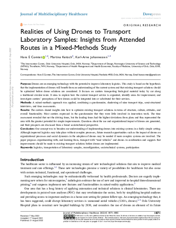 (PDF) Realities of Using Drones to Transport Laboratory Samples ...