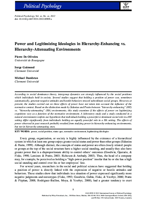 (PDF) Power and Legitimizing Ideologies in Hierarchy-Enhancing vs ...