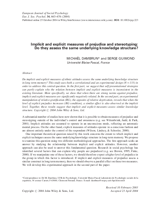 (PDF) Implicit and explicit measures of prejudice and stereotyping: do ...