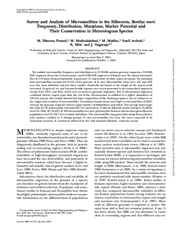 (PDF) Survey and Analysis of Microsatellites in the Silkworm, Bombyx mori