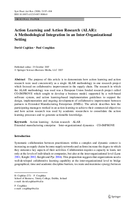 (PDF) Action Learning and Action Research (ALAR): A Methodological ...