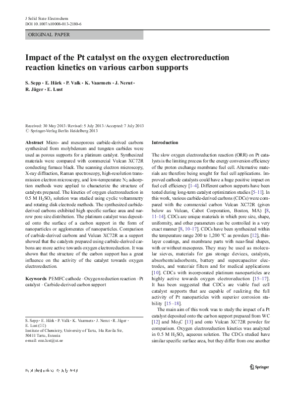 (PDF) Impact of the Pt catalyst on the oxygen electroreduction reaction ...