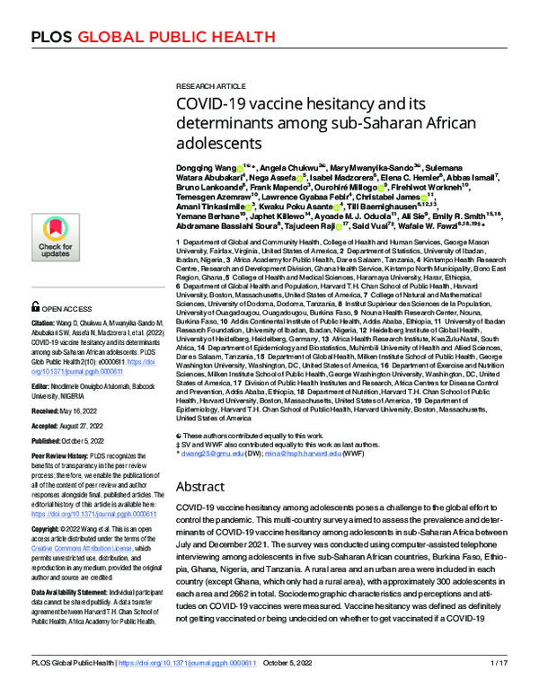 (PDF) COVID-19 vaccine hesitancy and its determinants among sub-Saharan ...