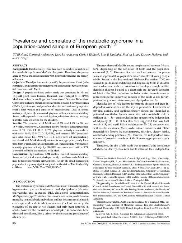 (PDF) Prevalence and correlates of the metabolic syndrome in a ...