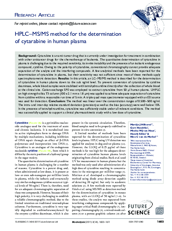 (PDF) HPLC-MS/MS method for the determination of cytarabine in human ...