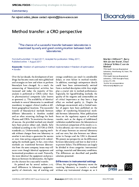 (PDF) Method transfer: a CRO perspective