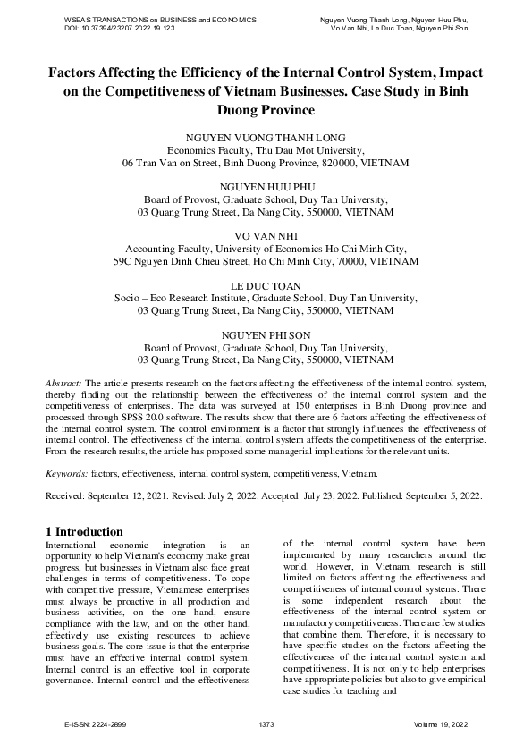 (PDF) Factors Affecting the Efficiency of the Internal Control System ...