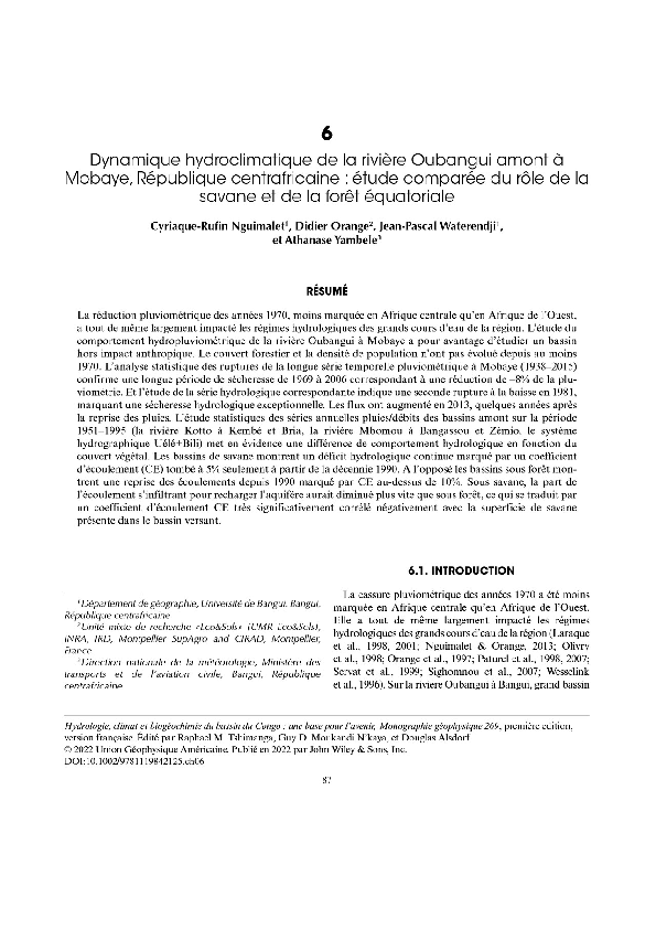 (PDF) Dynamique hydroclimatique de la rivière Oubangui amont à Mobaye ...