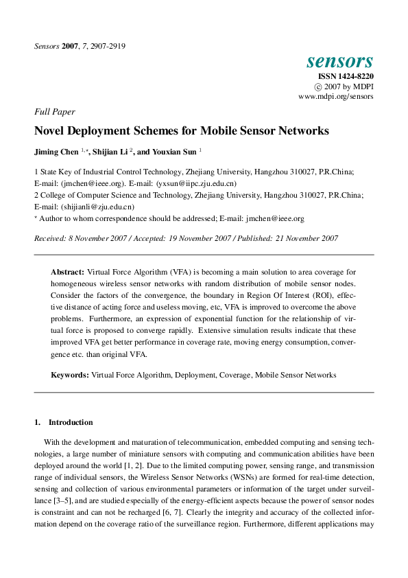 (PDF) Novel Deployment Schemes for Mobile Sensor Networks