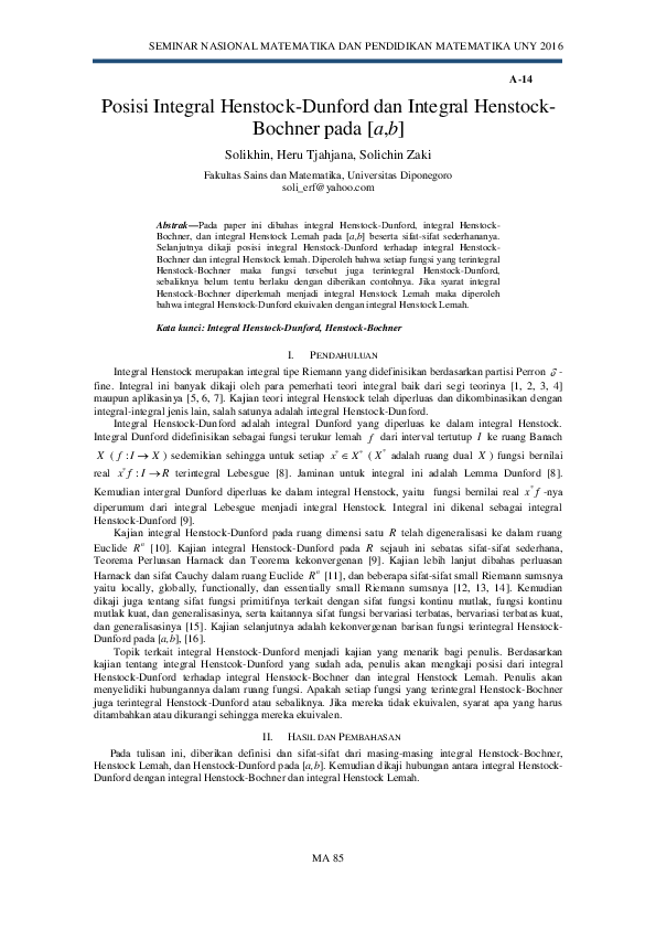 (PDF) Posisi Integral Henstock-Dunford dan Integral Henstock- Bochner ...