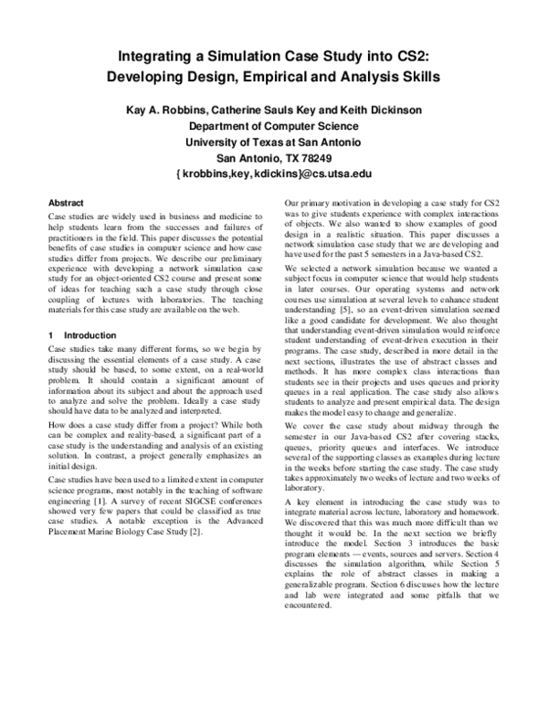 (PDF) Integrating a simulation case study into CS2