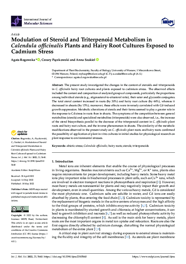 (PDF) Modulation of Steroid and Triterpenoid Metabolism in Calendula ...