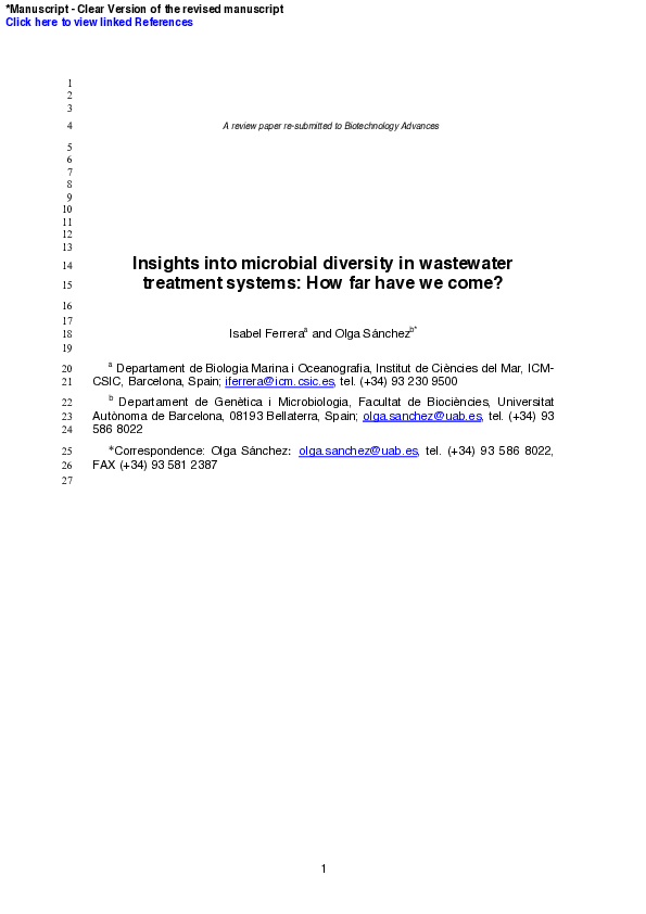 (PDF) Insights into microbial diversity in wastewater treatment systems ...