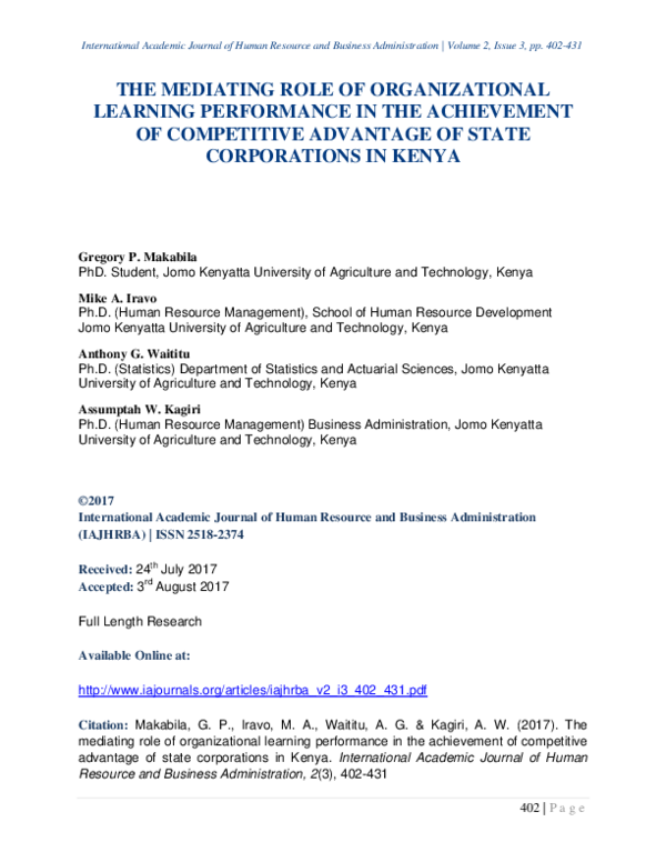(PDF) The Mediating Role of Organizational Learning Performance in the ...