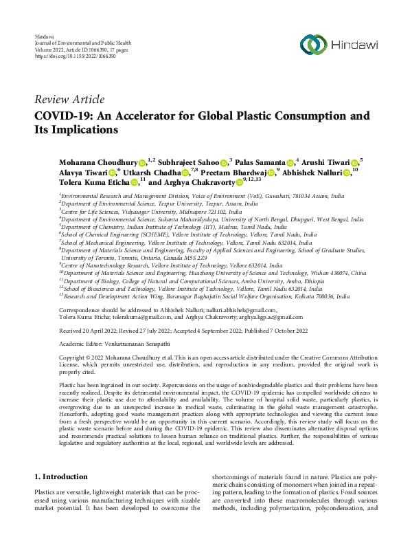 (PDF) COVID19 An Accelerator for Global Plastic Consumption and Its