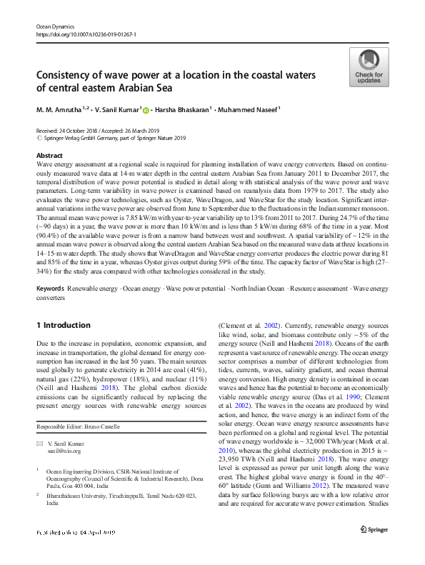 (PDF) Consistency of wave power at a location in the coastal waters of ...