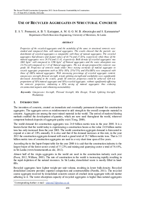 (PDF) Use of recycled aggregates in structural concrete