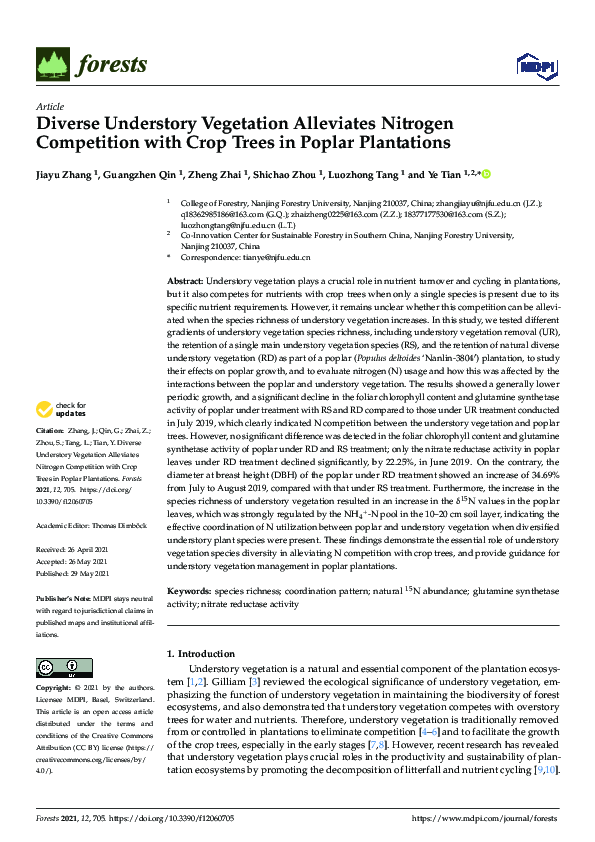 (PDF) Diverse Understory Vegetation Alleviates Nitrogen Competition ...