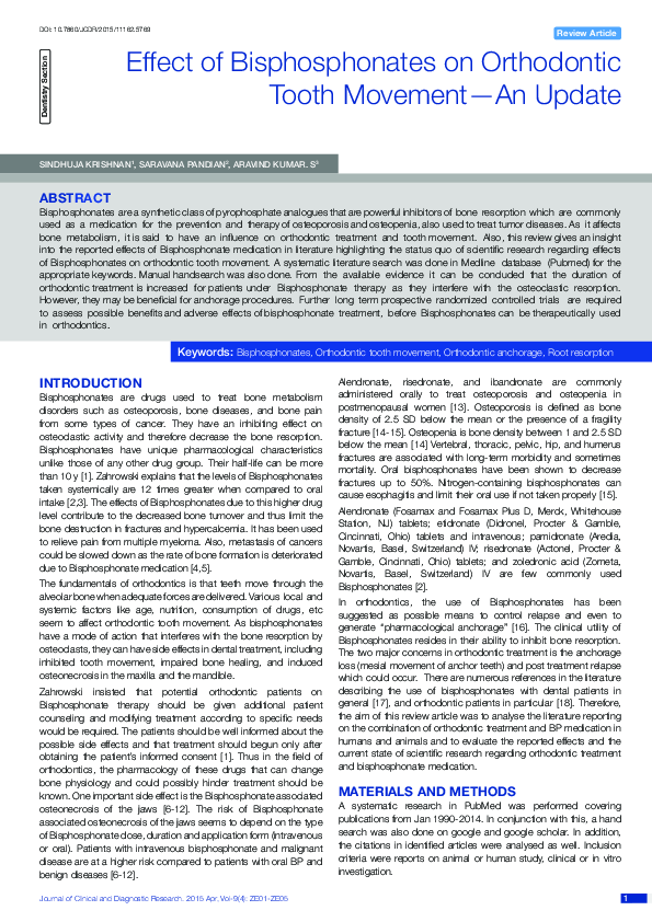 (PDF) Effect of Bisphosphonates on Orthodontic Tooth Movement—An Update