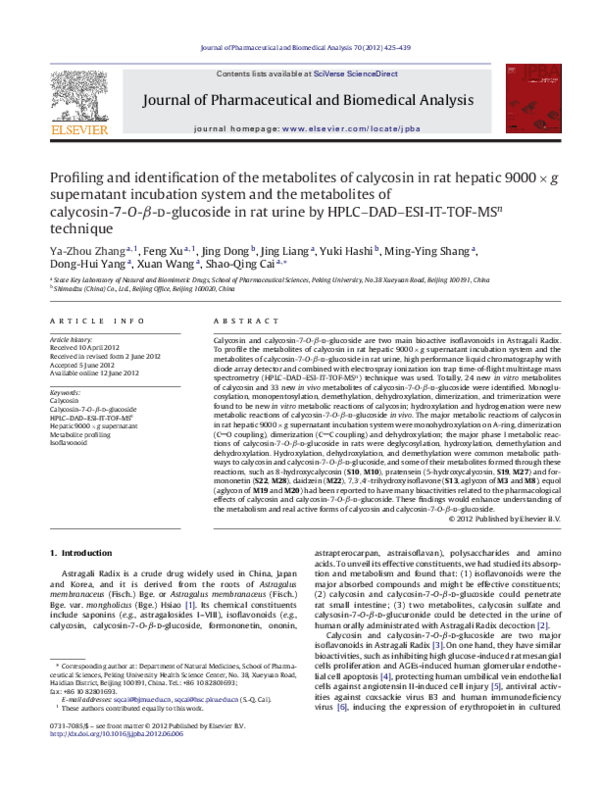 (PDF) Profiling and identification of the metabolites of calycosin in ...