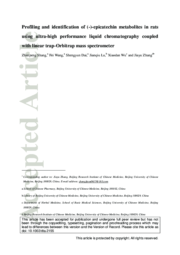 (PDF) Profiling and identification of (-)-epicatechin metabolites in ...