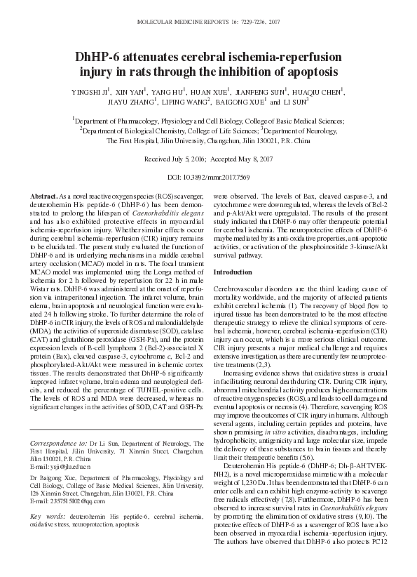 (PDF) DhHP‑6 attenuates cerebral ischemia‑reperfusion injury in rats ...
