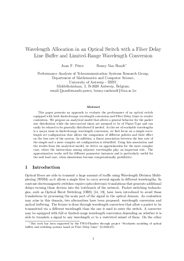 (PDF) Wavelength allocation in an optical switch with a fiber delay ...