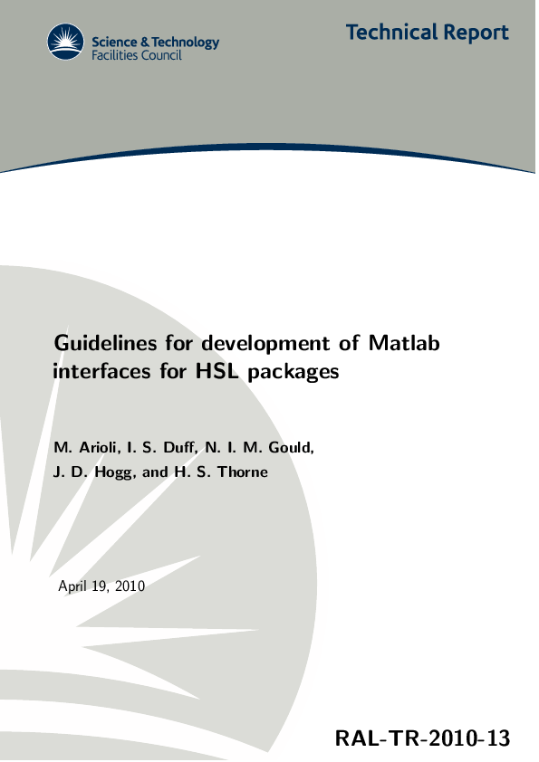 (PDF) Guidelines for development of Matlab interfaces for HSL packages