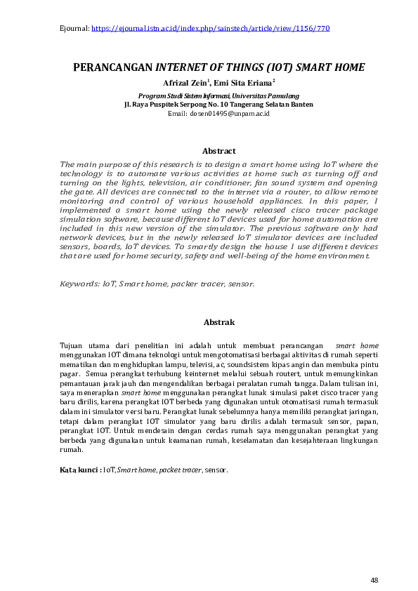Pdf Perancangan Internet Of Things Iot Smart Home