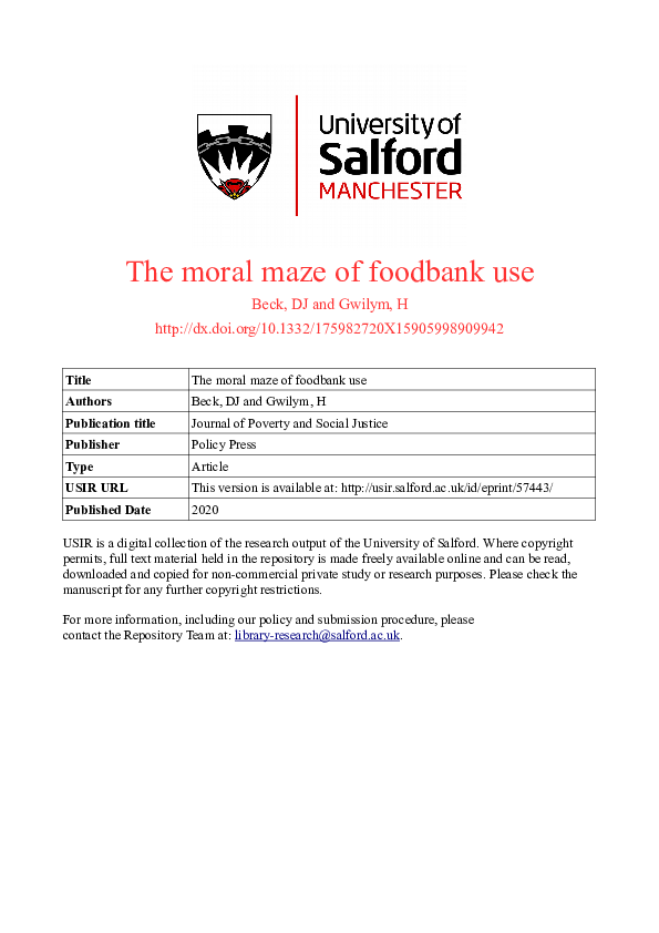 (PDF) The moral maze of food bank use Hefin Gwilym Academia.edu