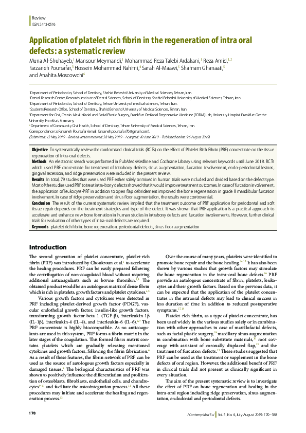 (PDF) Application of Platelet Rich Fibrin in the Regeneration of Intra ...