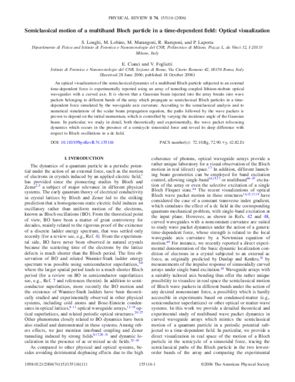 (PDF) Semiclassical motion of a multiband Bloch particle in a time ...