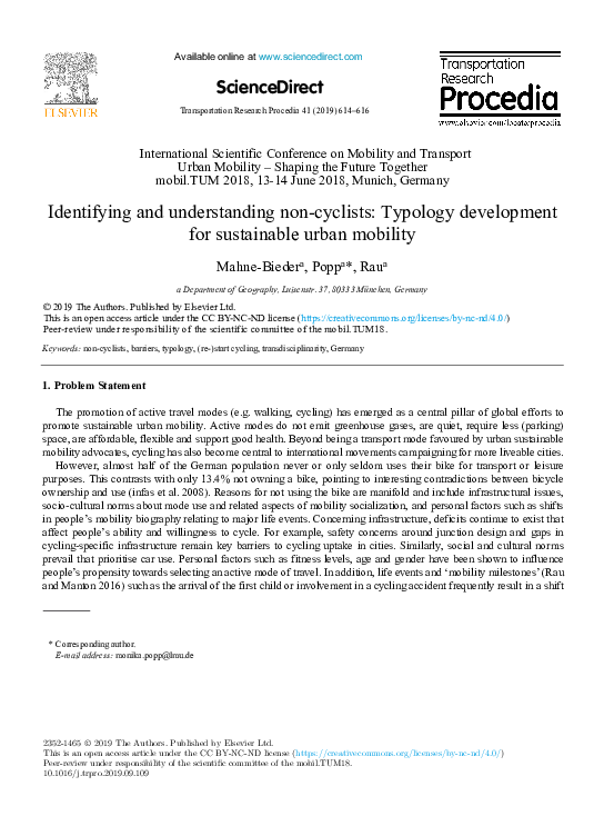 Identifying and understanding non-cyclists: Typology development for sustainable urban mobility