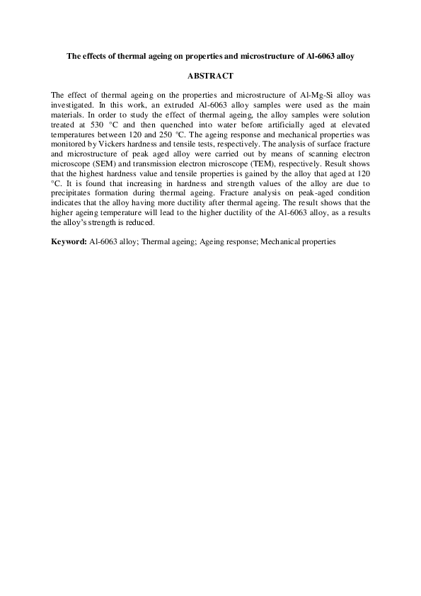 (PDF) The Effects of Thermal Ageing on Properties and Microstructure of ...