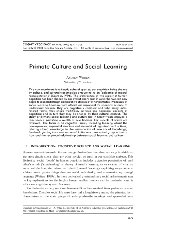 (PDF) Primate Culture and Social Learning