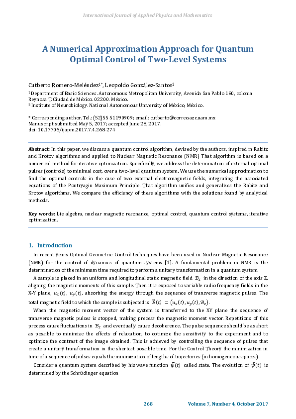 (PDF) A Numerical Approximation Approach for Quantum Optimal Control of ...