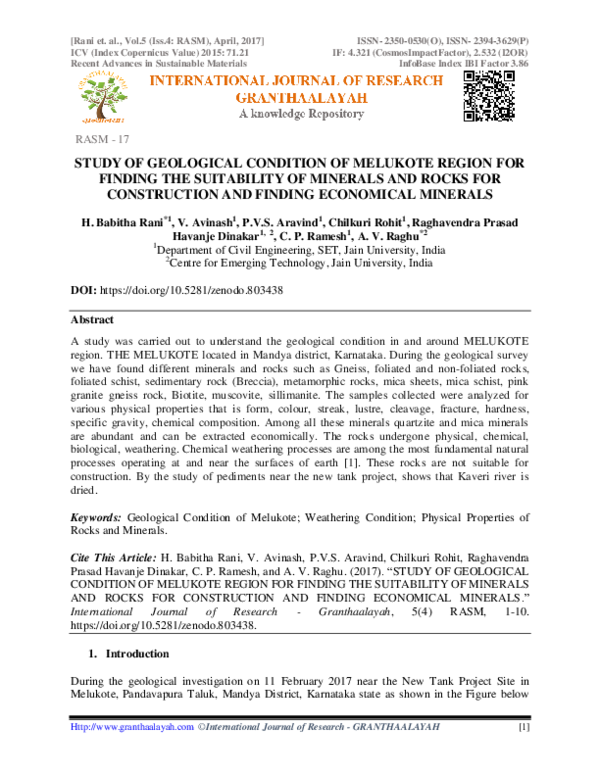 (PDF) Study Of Geological Condition Of Melukote Region For Finding The ...