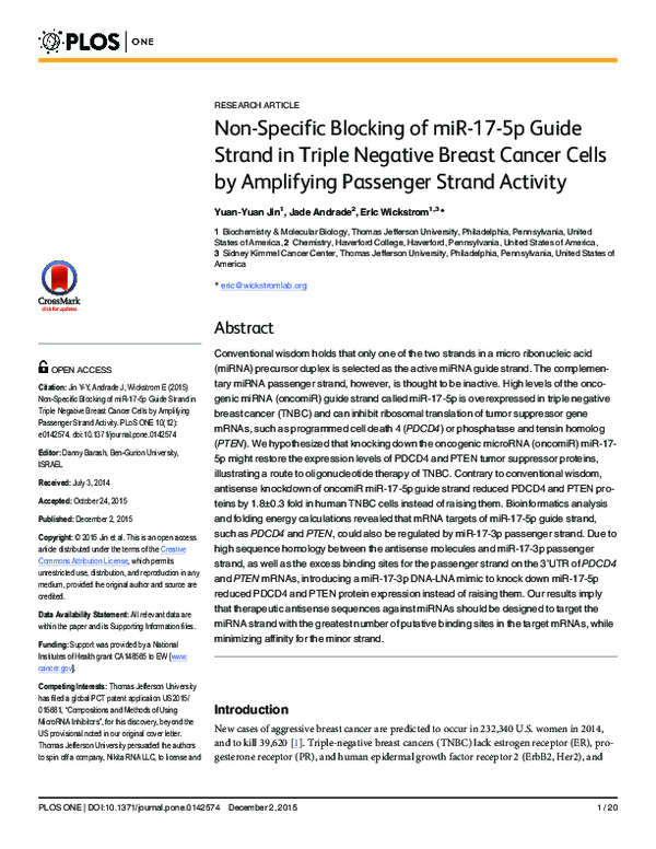 (PDF) Non-Specific Blocking of miR-17-5p Guide Strand in Triple ...