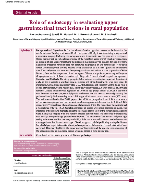 (PDF) Role of endoscopy in evaluating upper gastrointestinal tract ...